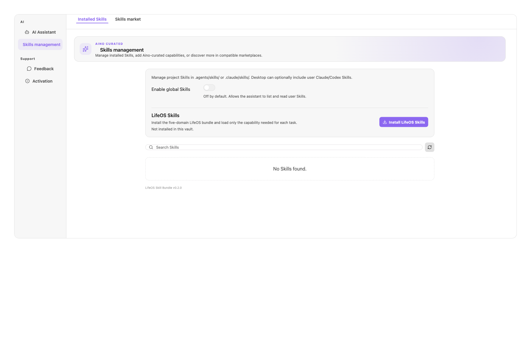 LifeOS Skills management in DeepAsk