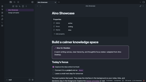 Aino Obsidian theme in dark mode